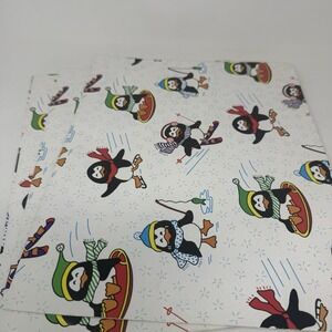 Vintage Christmas Wrapping Paper Gift Wrap 3 Sheets White Penguin Snow 22" x 35"